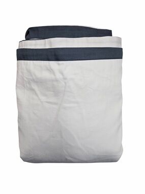 NWT QUINCE Organic Sateen Cotton Border Duvet Cover Full/Queen White Navy 8604